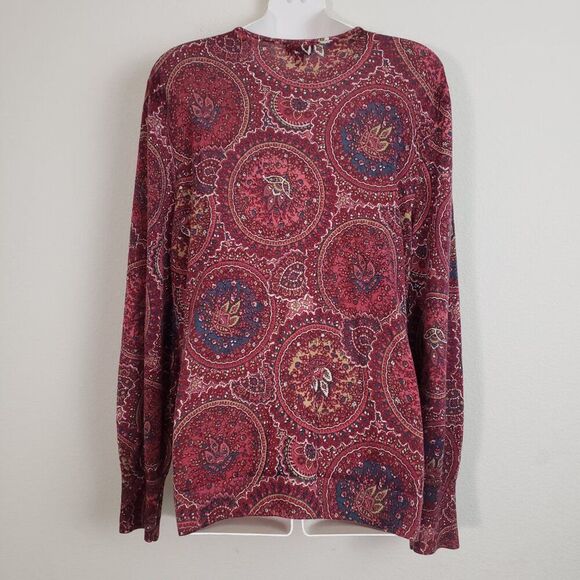 Talbots Sweater XL Red Pure Merino Wool Floral Lightweight Preppy Classic - Picture 7 of 8